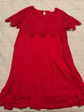 Copper Key Red Lace Yoke Tunic Top